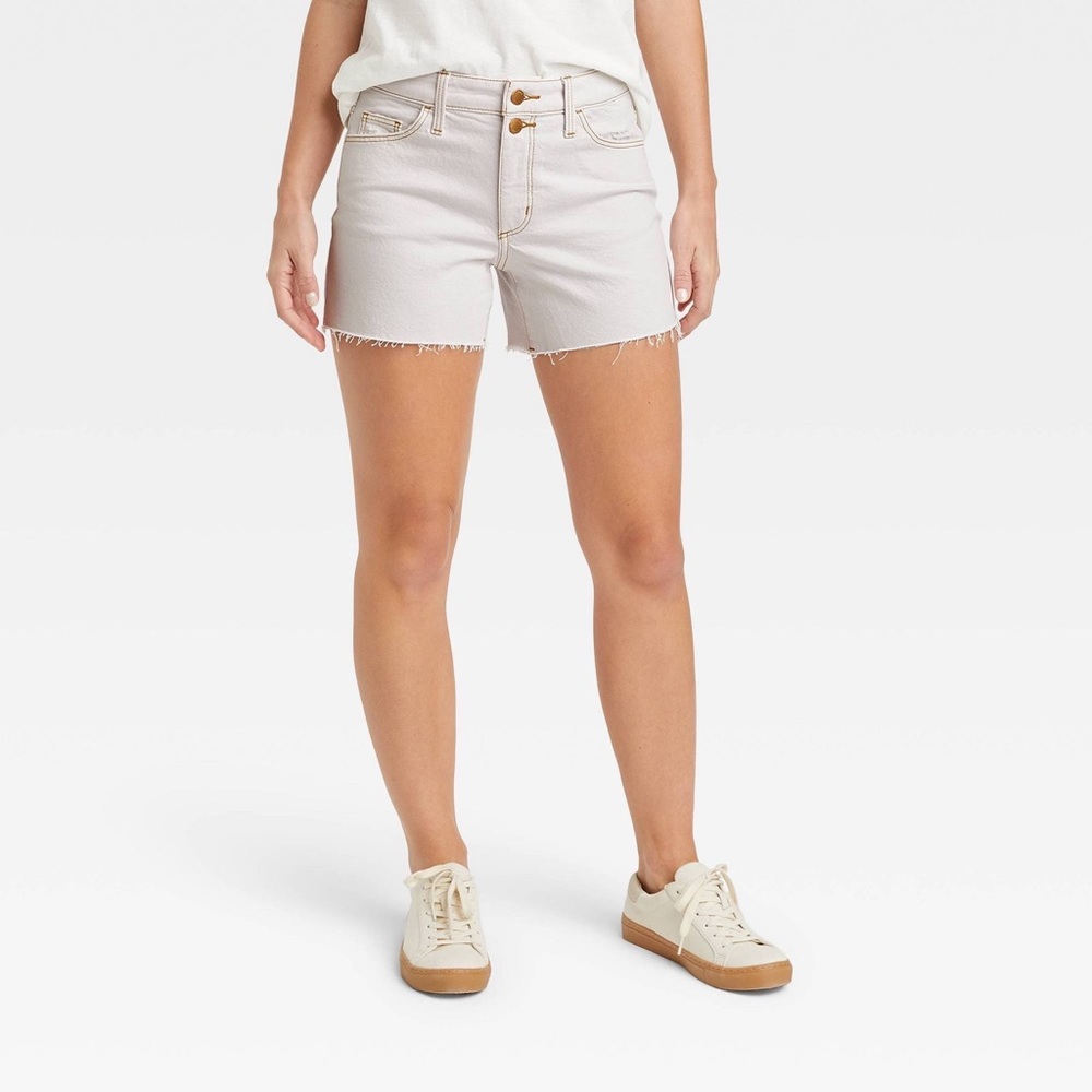 Universal Thread High-Rise Vintage Midi Jean Shorts Off-White Cut Off Raw Hem - Picture 3 of 13